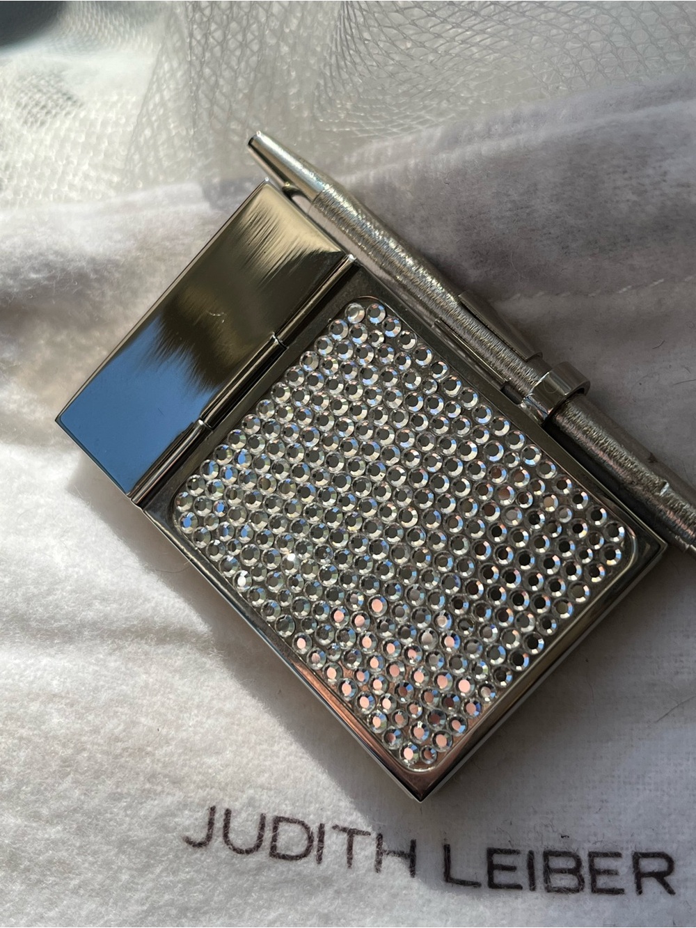 Judith Leiber Vintage Silver Crystal Notebook with Pen, Like NEW
